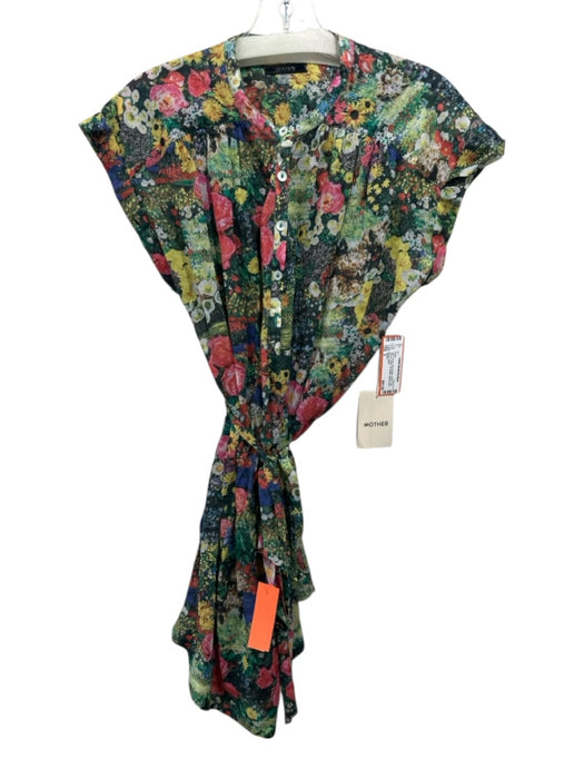 Mother Size S Green, Red & Multi Cotton Cap Sleeve Floral 1/4 Button Dress Green, Red & Multi / S