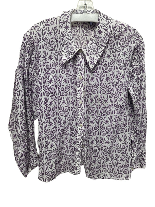 Thierry Colson Size XS Purple & White Cotton Long Sleeve Floral Top Purple & White / XS