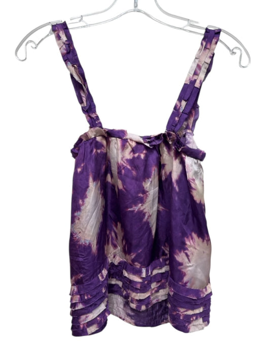 Ulla Johnson Size 2 Purple & White Silk Shoulder Straps Tie Dye Pleated Hem Top Purple & White / 2