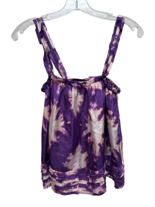 Ulla Johnson Size 2 Purple & White Silk Shoulder Straps Tie Dye Pleated Hem Top Purple & White / 2
