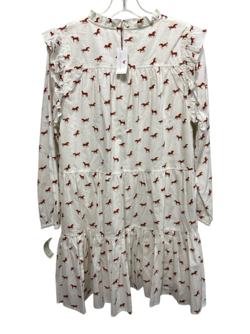 Pink Chicken Size S White & Brown Cotton Long Sleeve Horse Print Buttons Dress White & Brown / S