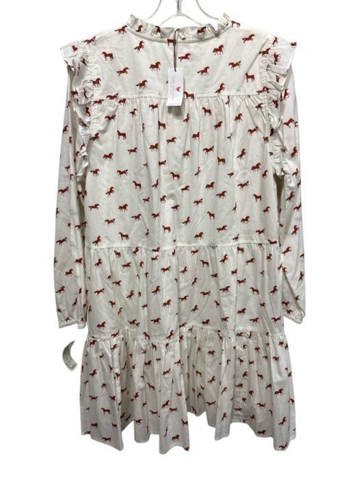 Pink Chicken Size S White & Brown Cotton Long Sleeve Horse Print Buttons Dress White & Brown / S
