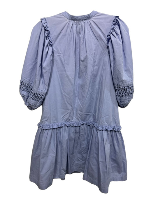 Cleobella Size S Slate Blue Cotton Short Puff Sleeve Pintuck Buttons Mini Dress Slate Blue / S