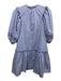 Cleobella Size S Slate Blue Cotton Short Puff Sleeve Pintuck Buttons Mini Dress Slate Blue / S