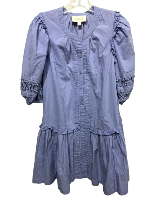 Cleobella Size S Slate Blue Cotton Short Puff Sleeve Pintuck Buttons Mini Dress Slate Blue / S