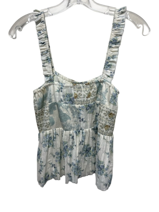 Love Shack Fancy Size One Size Blue, Beige, White Sleeveless Tank Ruffles Top Blue, Beige, White / One Size