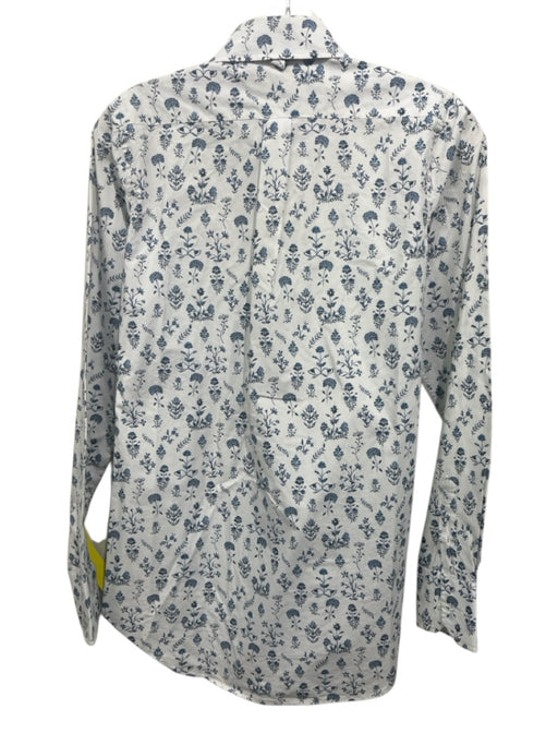 Ann Mashburn Size XS White & Blue Cotton Long Sleeve Floral Print Blouse Top White & Blue / XS
