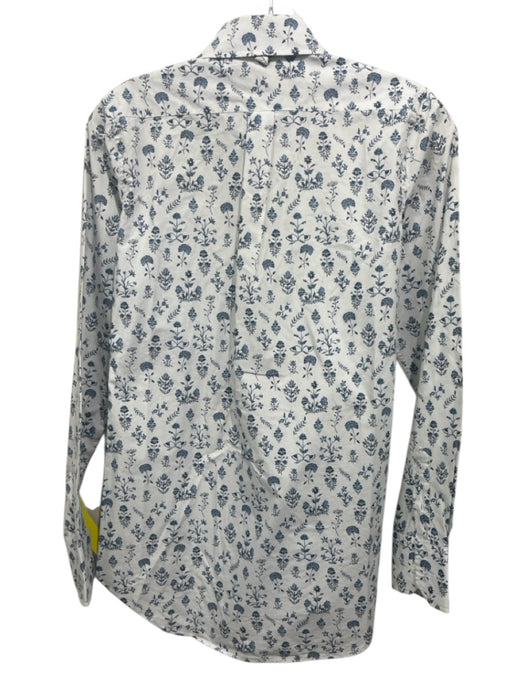 Ann Mashburn Size XS White & Blue Cotton Long Sleeve Floral Print Blouse Top White & Blue / XS