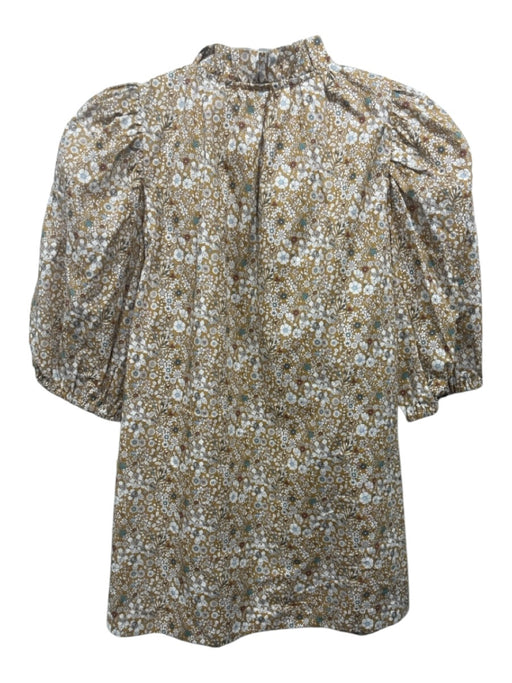 APOF Size S Mustard Yellow & Multi Cotton Short Puff Sleeve Floral Print Top Mustard Yellow & Multi / S