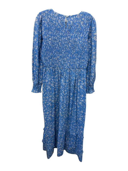 Pink City Prints Size S Blue & White Cotton Long puff sleeve Floral Print Dress Blue & White / S