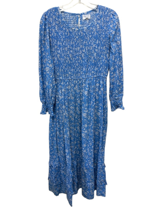 Pink City Prints Size S Blue & White Cotton Long puff sleeve Floral Print Dress Blue & White / S
