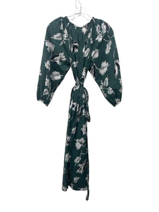 The Great Size 0 Green, Black, White Cotton Long puff sleeve Floral Print Dress Green, Black, White / 0