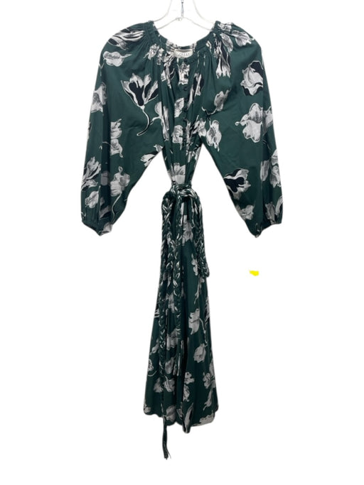 The Great Size 0 Green, Black, White Cotton Long puff sleeve Floral Print Dress Green, Black, White / 0
