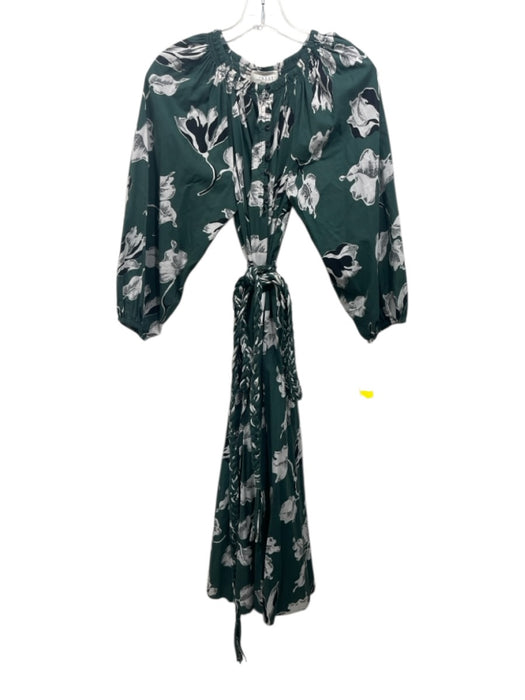 The Great Size 0 Green, Black, White Cotton Long puff sleeve Floral Print Dress Green, Black, White / 0