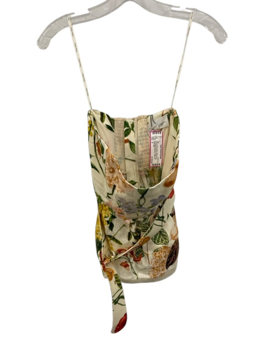 Cara Cara Size 4 Cream, Green, Multi Linen Strapless Floral Print Peplum Top Cream, Green, Multi / 4