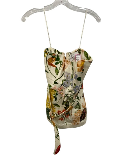 Cara Cara Size 4 Cream, Green, Multi Linen Strapless Floral Print Peplum Top Cream, Green, Multi / 4