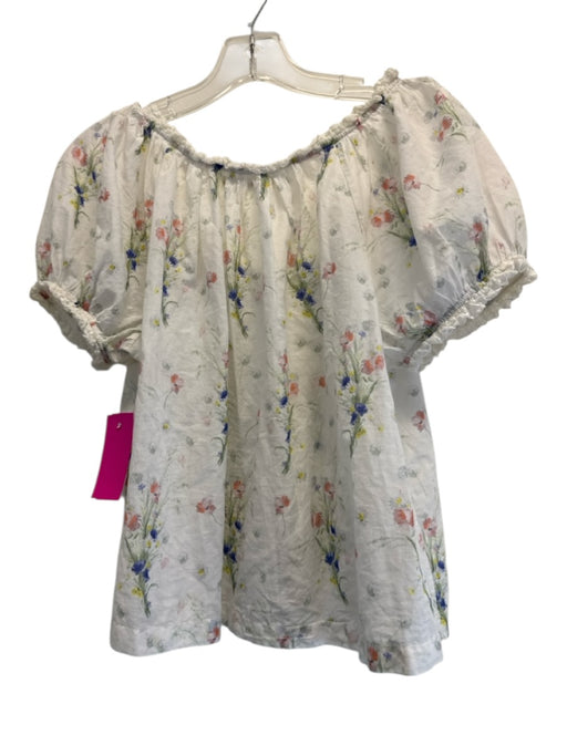 Doen Size XS White, Pink, Blue Cotton Lace Detail Short Puff Sleeve Top White, Pink, Blue / XS
