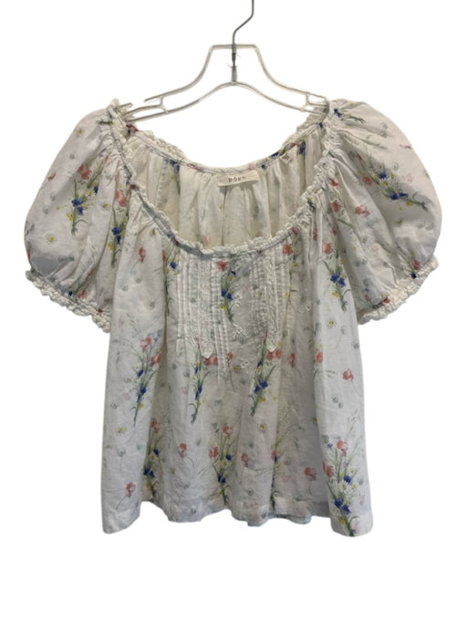 Doen Size XS White, Pink, Blue Cotton Lace Detail Short Puff Sleeve Top White, Pink, Blue / XS