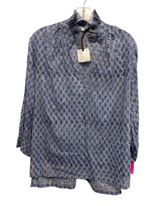 KMM & CO. Size XS Blue Multi Cotton Puff 1/2 Sleeve Floral Print Top Blue Multi / XS