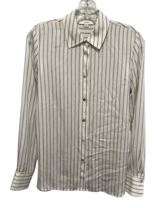 Vince Size S White & Black Silk & Spandex Long Sleeve Stripe Buttons Blouse Top White & Black / S