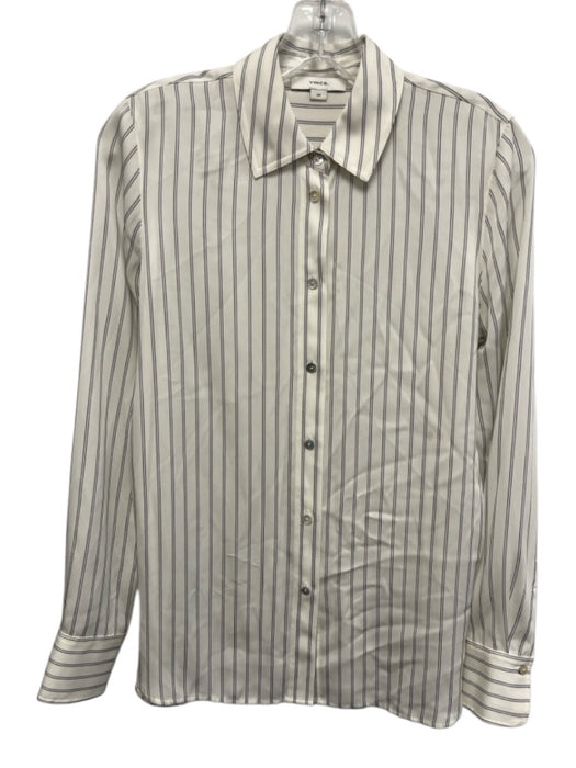 Vince Size S White & Black Silk & Spandex Long Sleeve Stripe Buttons Blouse Top White & Black / S