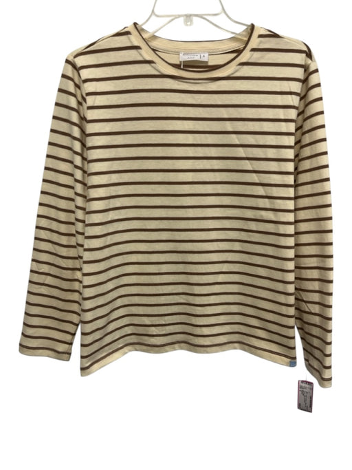 Minnow Size S Cream & Brown Cotton Long Sleeve Stripe Top Cream & Brown / S