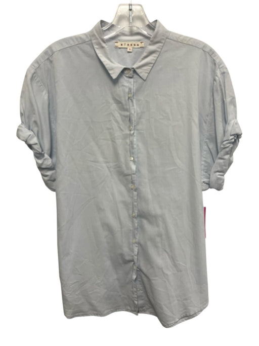 XiRENA Size S Light Blue Cotton Short Sleeve Buttons Blouse Top Light Blue / S