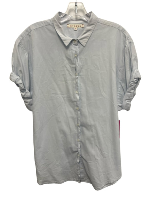 XiRENA Size S Light Blue Cotton Short Sleeve Buttons Blouse Top Light Blue / S