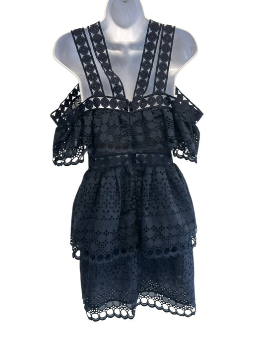 Self-Portrait Size 6 Navy Blue Polyester Pop Over Crochet Lace Mini Dress Navy Blue / 6