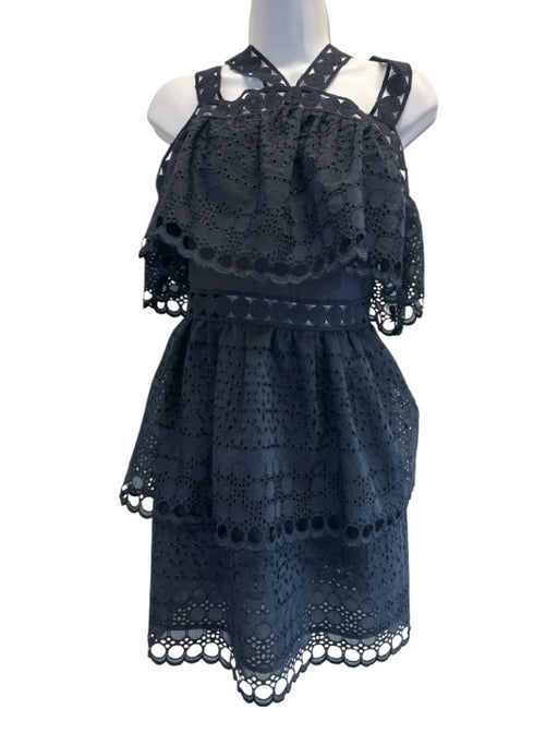 Self-Portrait Size 6 Navy Blue Polyester Pop Over Crochet Lace Mini Dress Navy Blue / 6