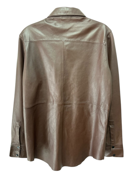 TELA Size M Brown Leather Button Down Long Sleeve Top Brown / M