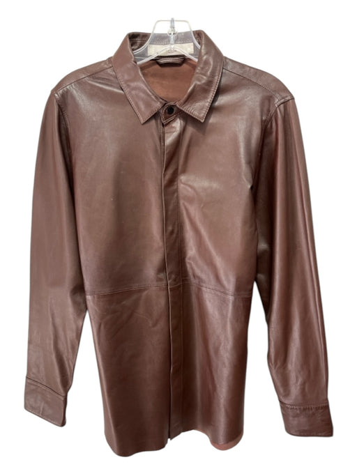 TELA Size M Brown Leather Button Down Long Sleeve Top Brown / M