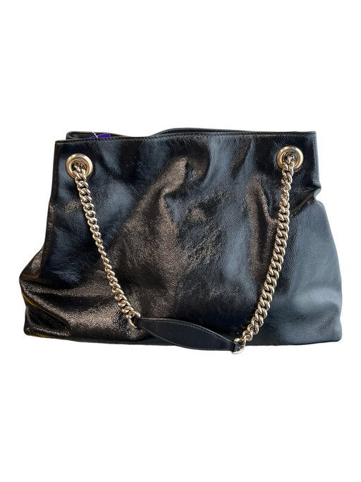 Gucci Black Patent Leather Gold Chain Detail Interlocking GG Tassel Bag Black / Medium
