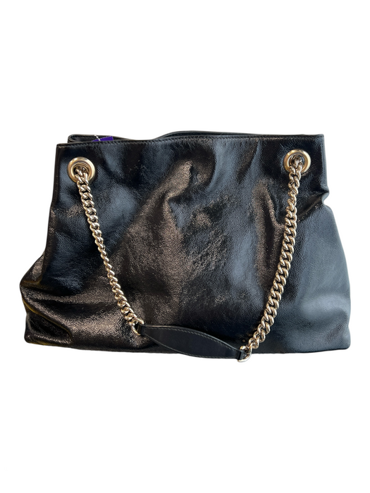 Gucci Black Patent Leather Gold Chain Detail Interlocking GG Tassel Bag Black / Medium