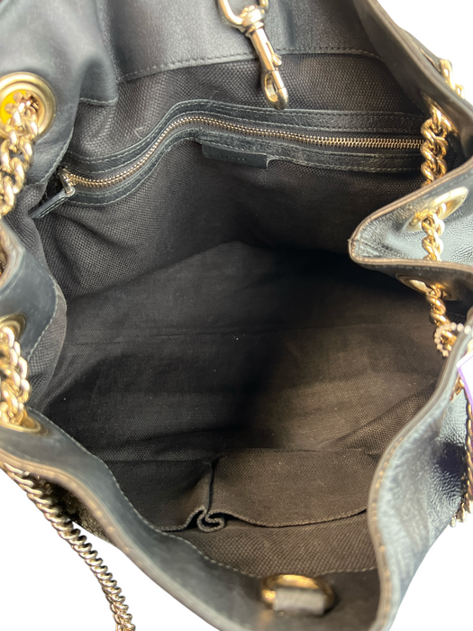Gucci Black Patent Leather Gold Chain Detail Interlocking GG Tassel Bag Black / Medium