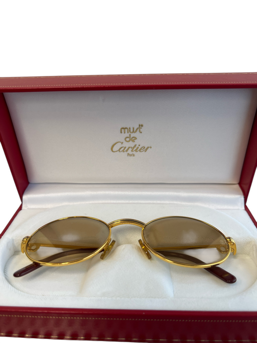 Cartier Gold Plated Metal Oval Light lens Sunglasses Gold Plated