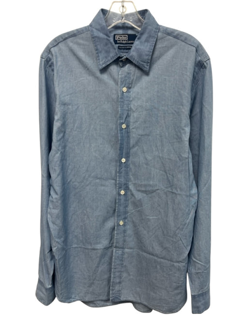 Polo Size M Blue Cotton Solid Button Down Men's Long Sleeve Shirt Blue / M
