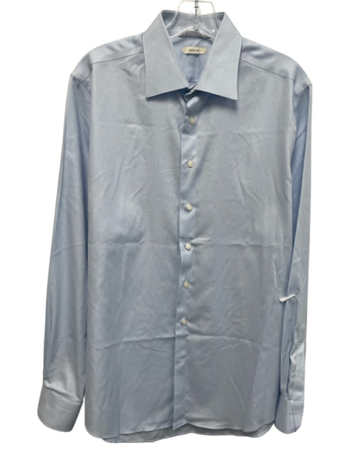 Suitsupply Size 16 Blue & White Cotton All Over Print Men's Long Sleeve Shirt Blue & White / 16