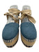Tory Burch Shoe Size 9 Blue & Beige Canvas Espadrille Ankle Tie Stripe Wedges Blue & Beige / 9
