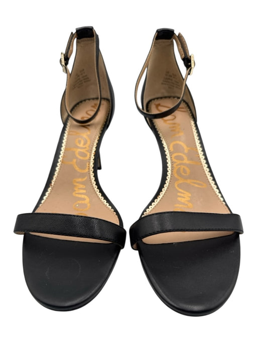 Sam Edelman Shoe Size 10.5 Black Leather Ankle Buckle Midi Heel Sandals Black / 10.5