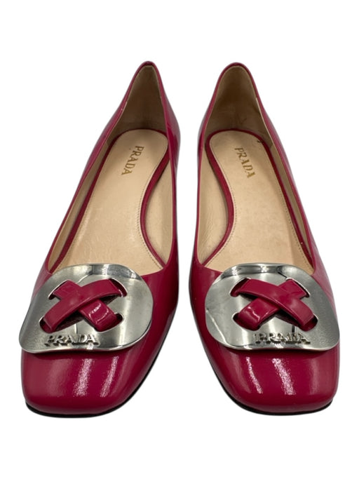 Prada Shoe Size 40.5 Raspberry Pink Patent Leather Silver Logo Button Logo Pumps Raspberry Pink / 40.5