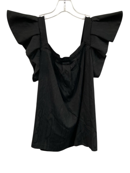 Hunter Bell Size Large Black Acetate Blend Ruffle Cap Sleeve Wood Grain Top Black / Large