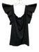 Hunter Bell Size Large Black Acetate Blend Ruffle Cap Sleeve Wood Grain Top Black / Large