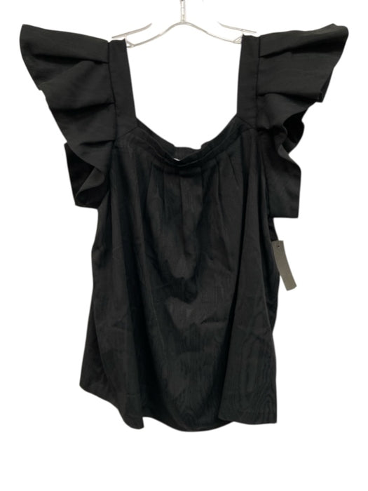 Hunter Bell Size Large Black Acetate Blend Ruffle Cap Sleeve Wood Grain Top Black / Large