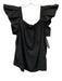 Hunter Bell Size Large Black Acetate Blend Ruffle Cap Sleeve Wood Grain Top Black / Large