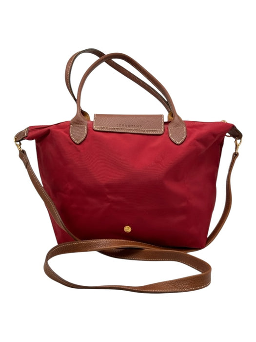 Longchamp Red & Brown Nylon Crossbody Button Close Zip Leather Accents Bag Red & Brown / S