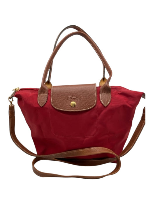 Longchamp Red & Brown Nylon Crossbody Button Close Zip Leather Accents Bag Red & Brown / S