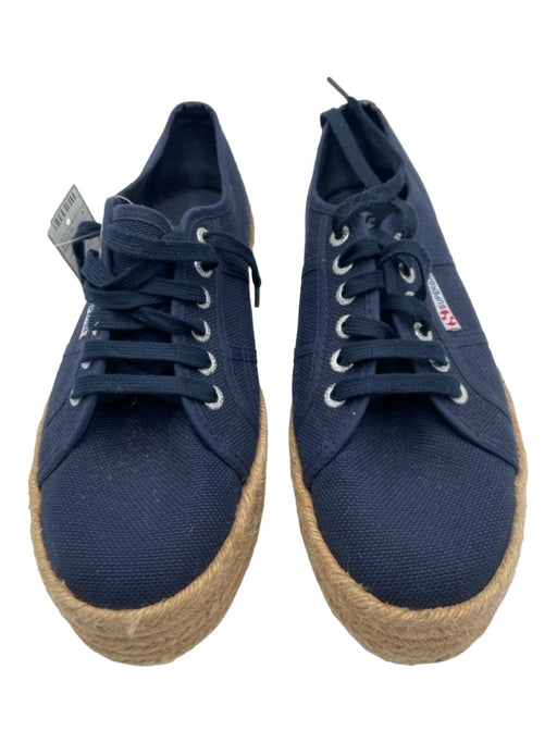 Superga Shoe Size 7 Navy & Beige Canvas & Raffia Platform Laces Low Top Sneakers Navy & Beige / 7