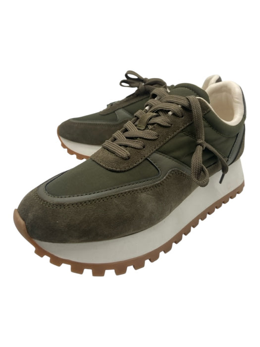 Zara Shoe Size 39 Olive Green Print Suede Canvas Laces Lugsole Sneakers Olive Green Print / 39