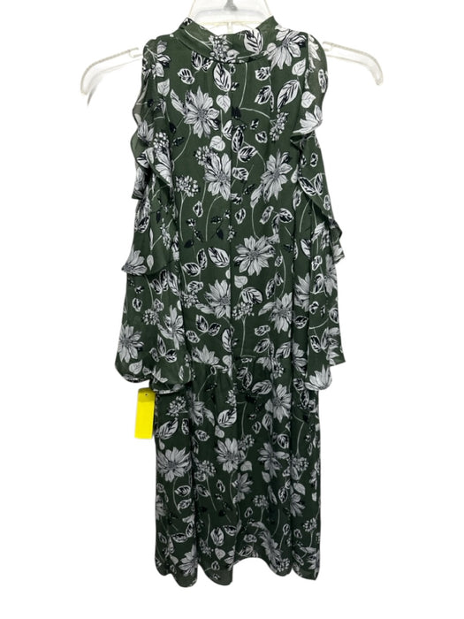 Shoshanna Size 2 Green, White, Black Silk Cold Shoulder Floral Print Dress Green, White, Black / 2